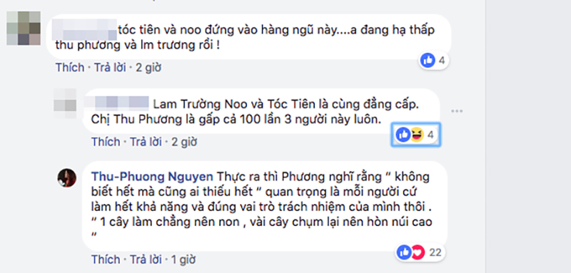 Thu Phương gây sốc khi bấm like bình luận chê bai Tóc Tiên - Noo Phước Thịnh - Lam Trường Thu Phương gây sốc khi bấm like bình luận chê bai Tóc Tiên - Noo Phước Thịnh - Lam Trường